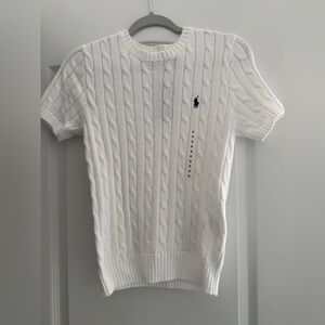 Polo by Ralph Lauren White Cable Knit Crewneck with Navy Pony